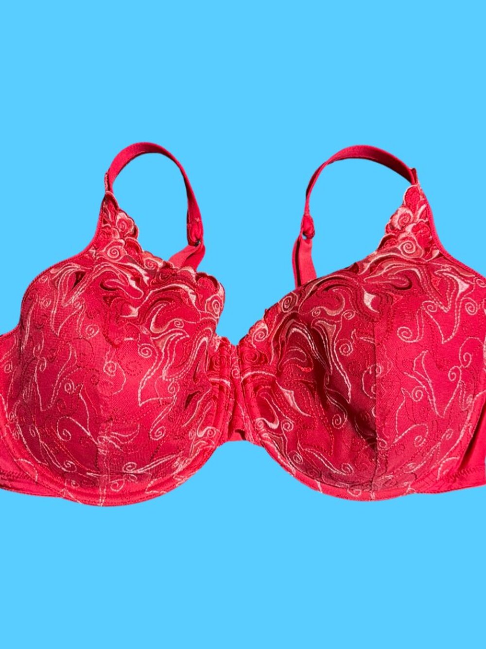 Sz.40D*Playtex*Red Lined Embroidered Full Coverage Bra